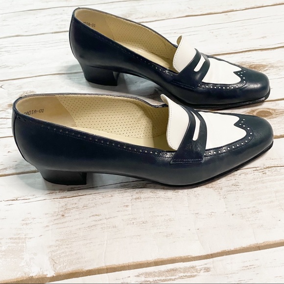 Bally Shoes - BALLY Vintage Heels Loafers Navy White Shoes